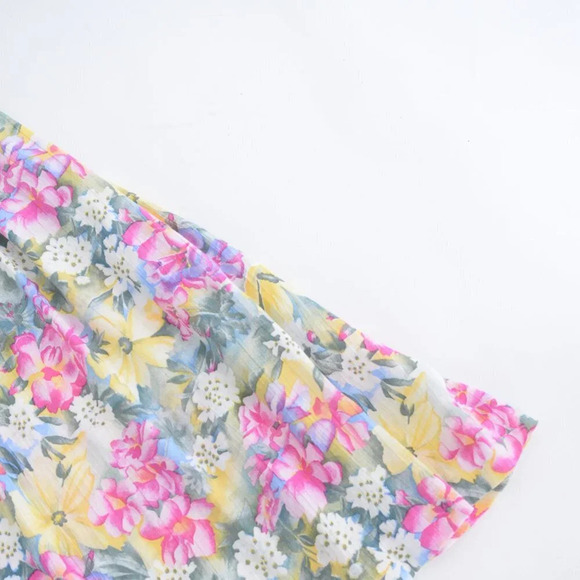 Vintage 90's D'allaird's Pink Green Yellow Floral Belted Midi Short Sleeve Dress - Picture 6 of 13